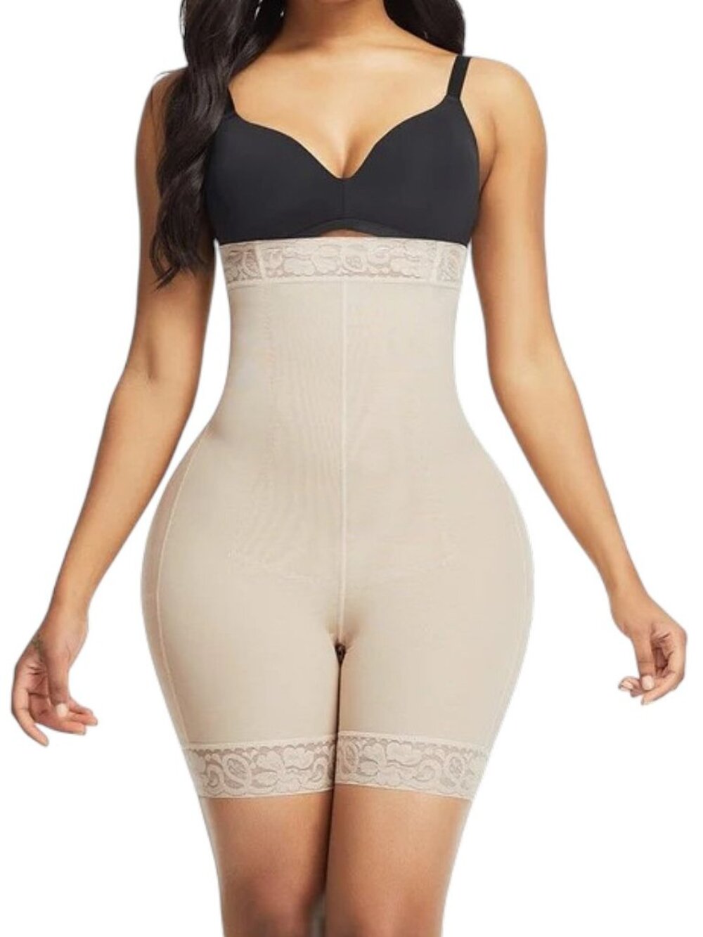 Nude Color Lace-Trim High-Waist Seamless Shaper Shorts Curves Shaper Butt Lifter